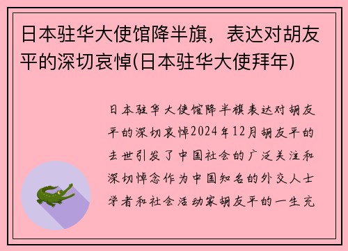 日本驻华大使馆降半旗，表达对胡友平的深切哀悼(日本驻华大使拜年)