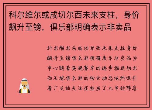 科尔维尔或成切尔西未来支柱，身价飙升至镑，俱乐部明确表示非卖品